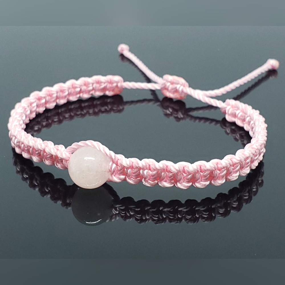 Rose quartz braided bracelet, pink string bracelet, semi-precious stone, crystal
